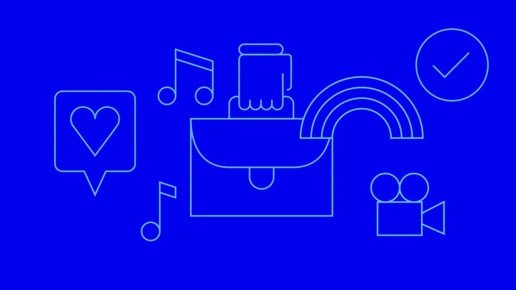 Abstract blue illustration showcasing video, audio & business art through icons