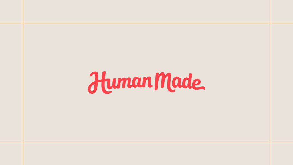 Human Made logo on a cream background, framed by thin gold lines.
