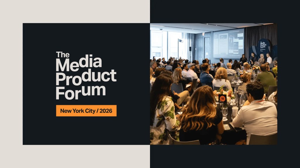 Audience at the Media Product Forum in New York City 2026, discussing how AI Adoption is shaping the future of media and strengthening Audience Trust, displayed on a screen.