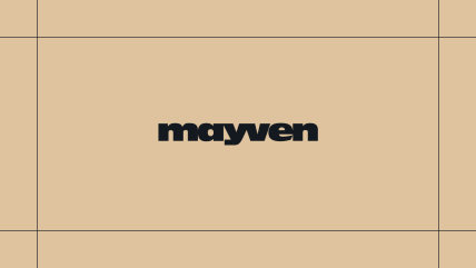 Mayven logo on a gold background, framed by thin black lines.