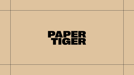 Paper Tiger logo on a gold background, framed by thin black lines.