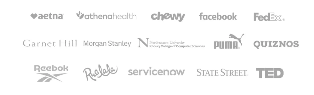 Company logos, including aetna, chewy, Facebook, FedEx and others for digital solution integration.
