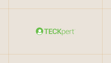 Teckpert logo on a cream background, framed by thin gold lines.