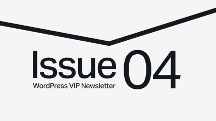 Text reads Issue 04, WordPress VIP Newsletter with a black chevron line above on a light background.