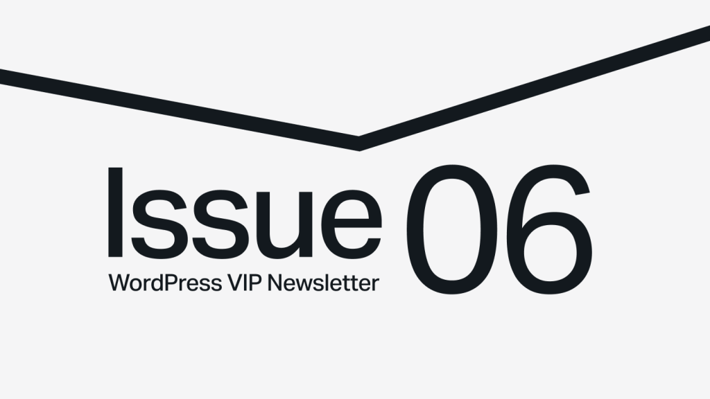 Text reads Issue 06, WordPress VIP Newsletter in large black font on a light background.