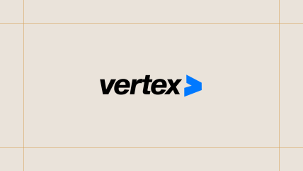Vertex logo on a cream background, framed by thin gold lines.