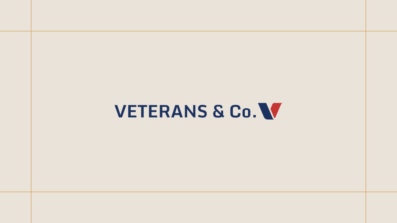 Veterans & Co. logo on a cream background, framed by thin gold lines.