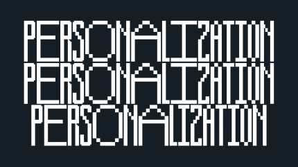 “PERSONALIZATION” displayed three times in bold pixelated font, referencing digital solution content customization.