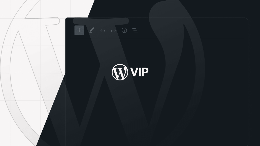 WordPress VIP logo centered on a digital dashboard with faint WordPress branding in the background.