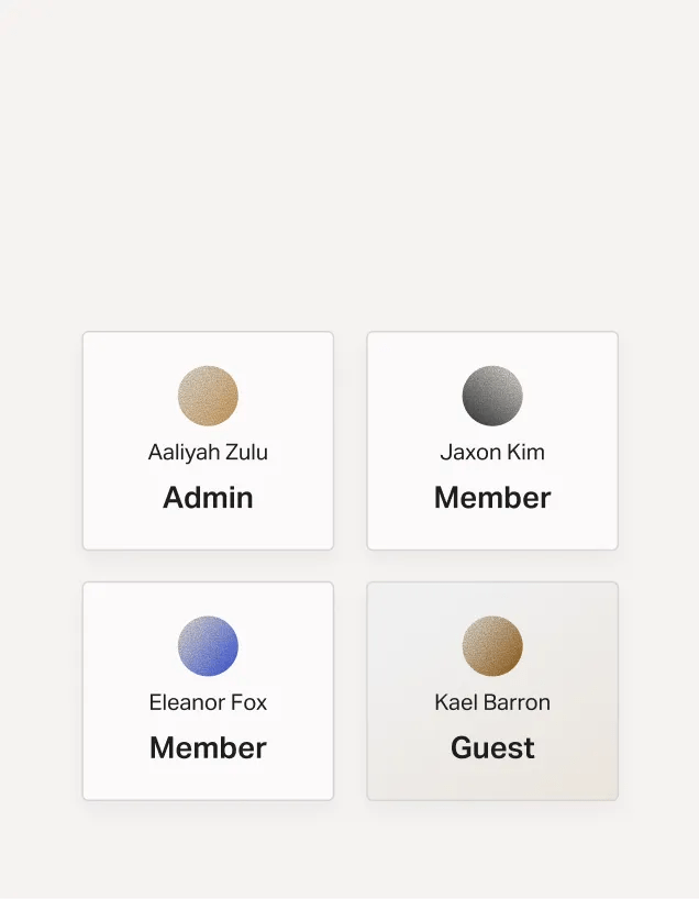 User management dashboard displaying team members with different permission levels, including Admin, Member, and Guest roles for enterprise content governance.