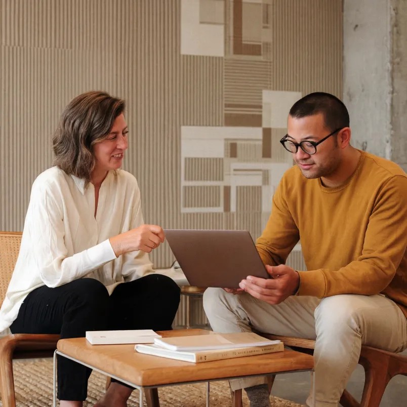 Two colleagues reviewing work together on a laptop in a collaborative workspace, reflecting the partnership, innovation, and customer-focused culture behind the enterprise platform trusted by organizations worldwide.