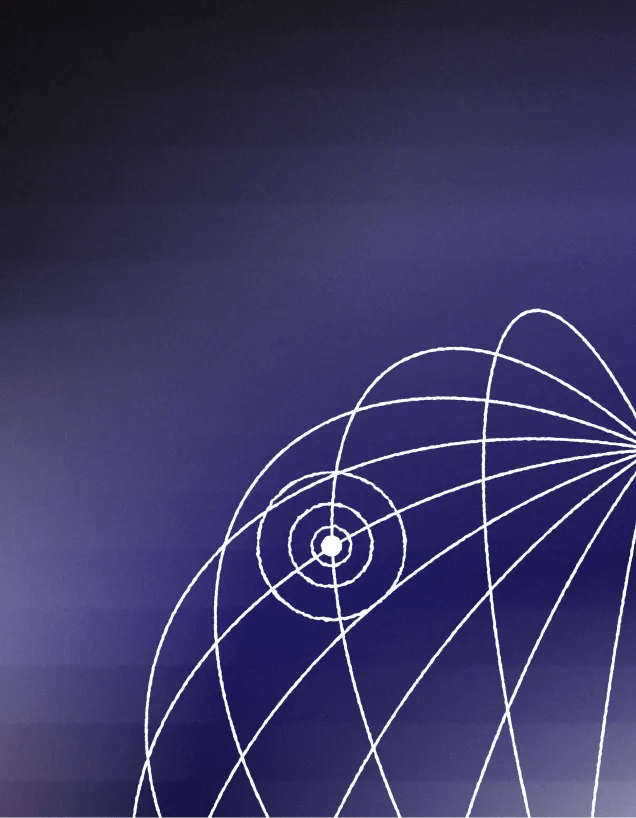 Globe-inspired wireframe illustration with intersecting arcs and circular nodes.