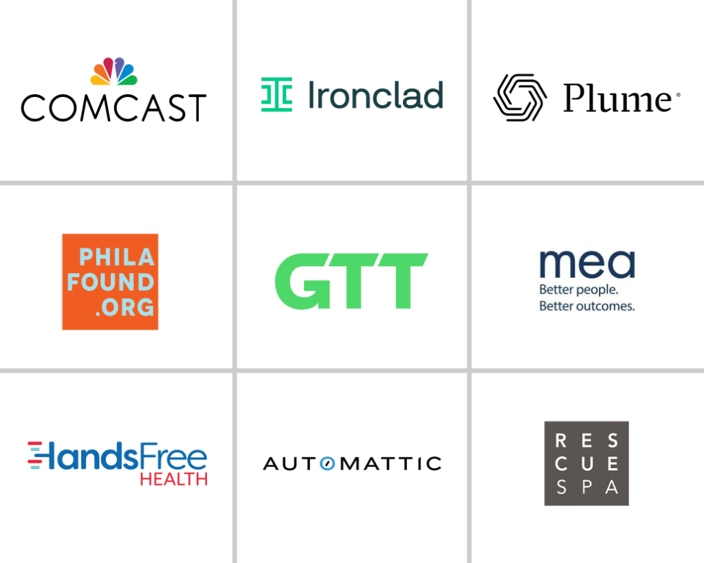 Grid of company logos, including Comcast, Ironclad, and Plume, showcasing digital solution integration partnerships.