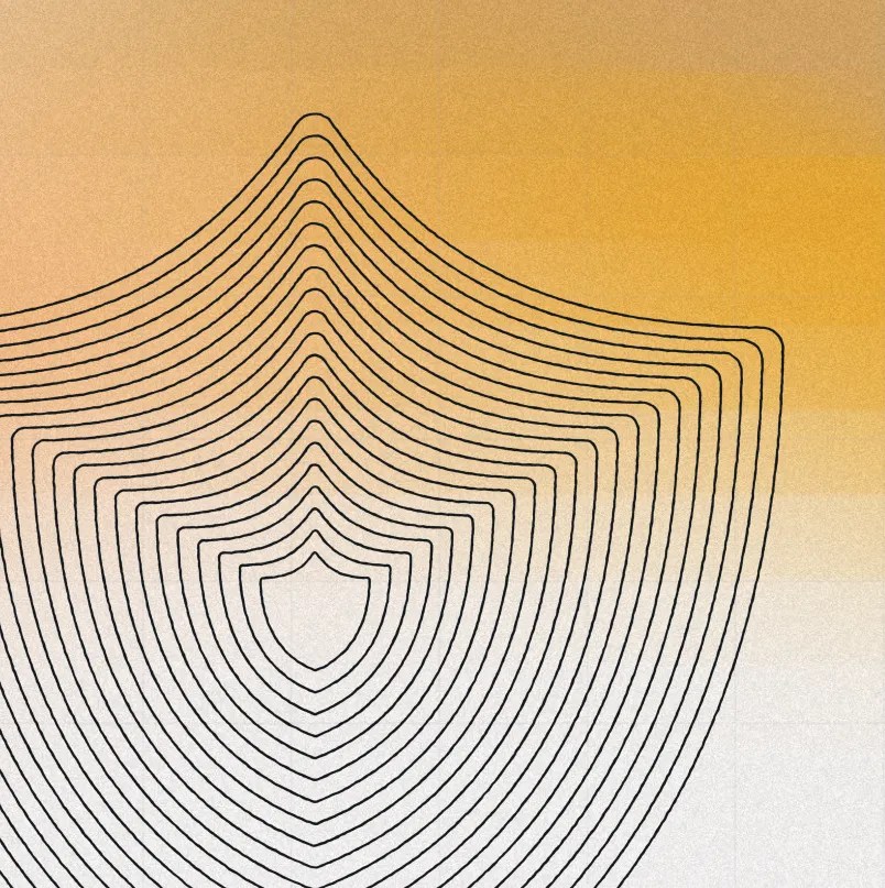 Abstract shield illustration with layered contour lines representing enterprise security, infrastructure resilience, and protection across WordPress VIP capabilities.