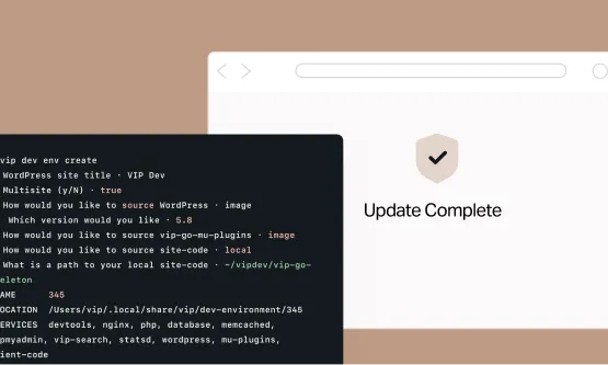Screenshot showing terminal commands alongside an “Update Complete” confirmation screen.