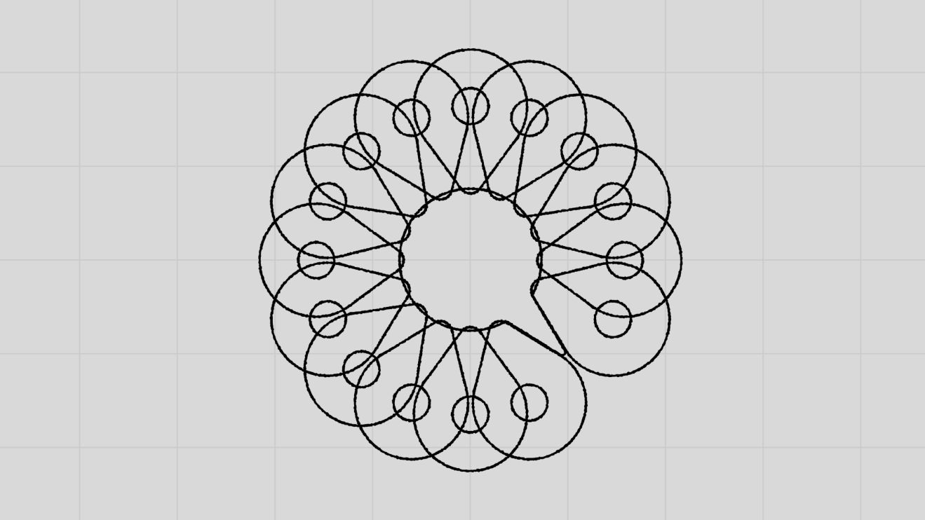 Black geometric design of overlapping loops forming a circular, floral pattern on a light gray grid background, ideal for visually representing CMS localization interfaces.