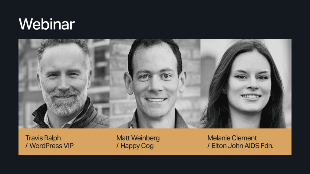 Webinar with Travis Ralph, Matt Weinberg, and Melanie Clement, featuring their photos and organizations.