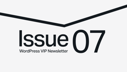 Text reading “Issue 07 WordPress VIP Newsletter” with a bold black chevron above on a light background.