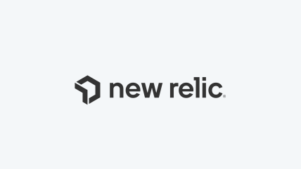 New Relic logo with geometric icon and the words new relic in lowercase, centered on a light gray background.