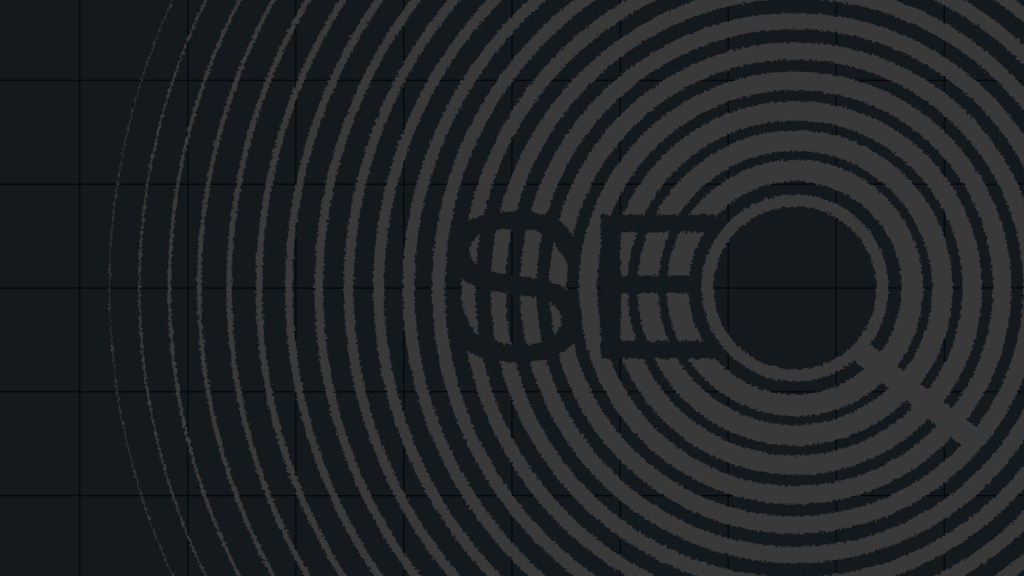 Text SEO with the O as a magnifying glass, surrounded by concentric circles on a dark background—representing enterprise SEO solutions.