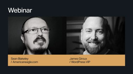 Two men featured side by side in a webinar promo—Sean Blakeley and James Giroux, along with their company names—invite you to explore the future of enterprise AI implementation.