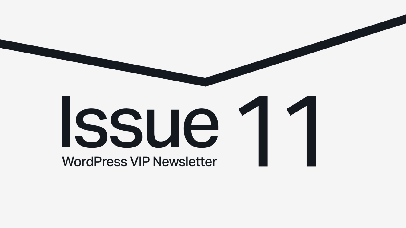 Issue 11 WordPress VIP Newsletter in bold black text on a light background with a V-shaped line above.
