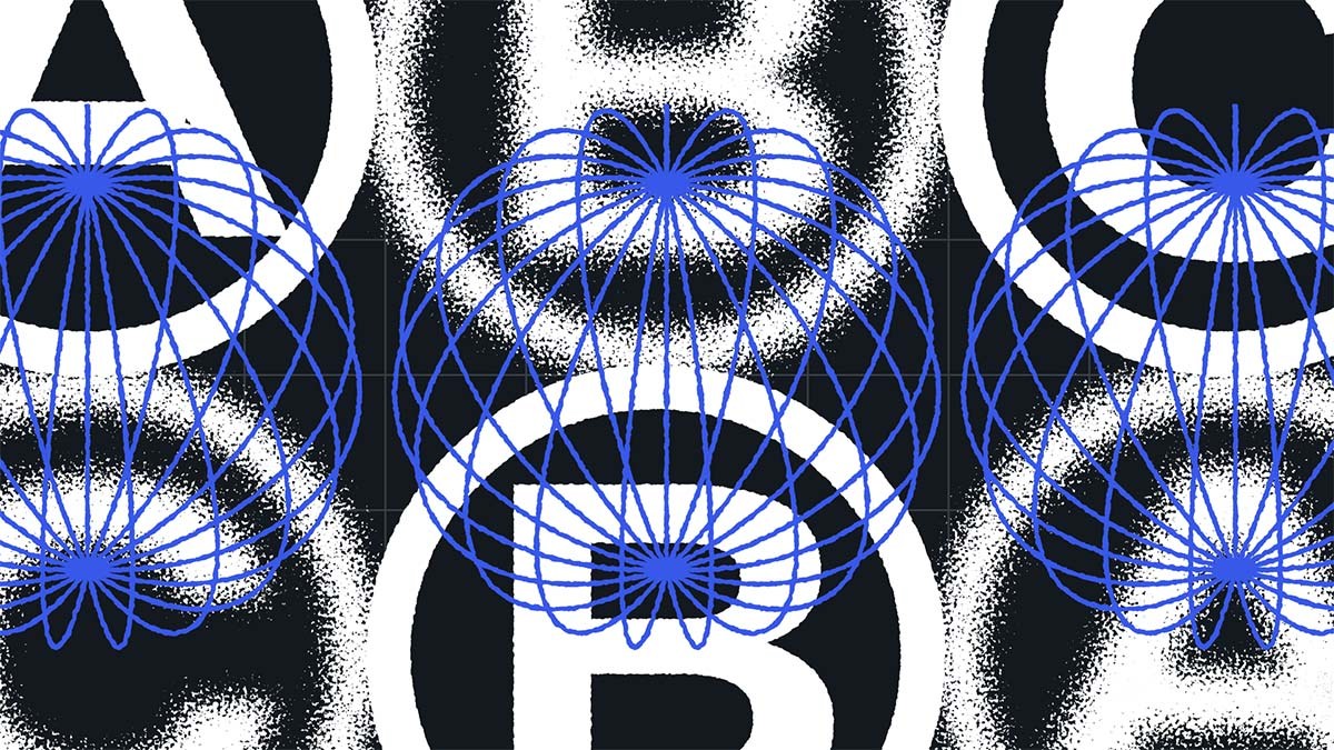 Three large black-and-white letters A, B, and C with blue wireframe spheres overlaying each letter, visually representing WordPress localization features