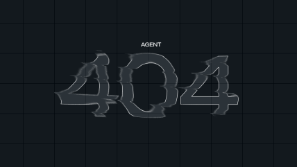 404 error page with the text AGENT over a dark grid background, representing AI content operations.