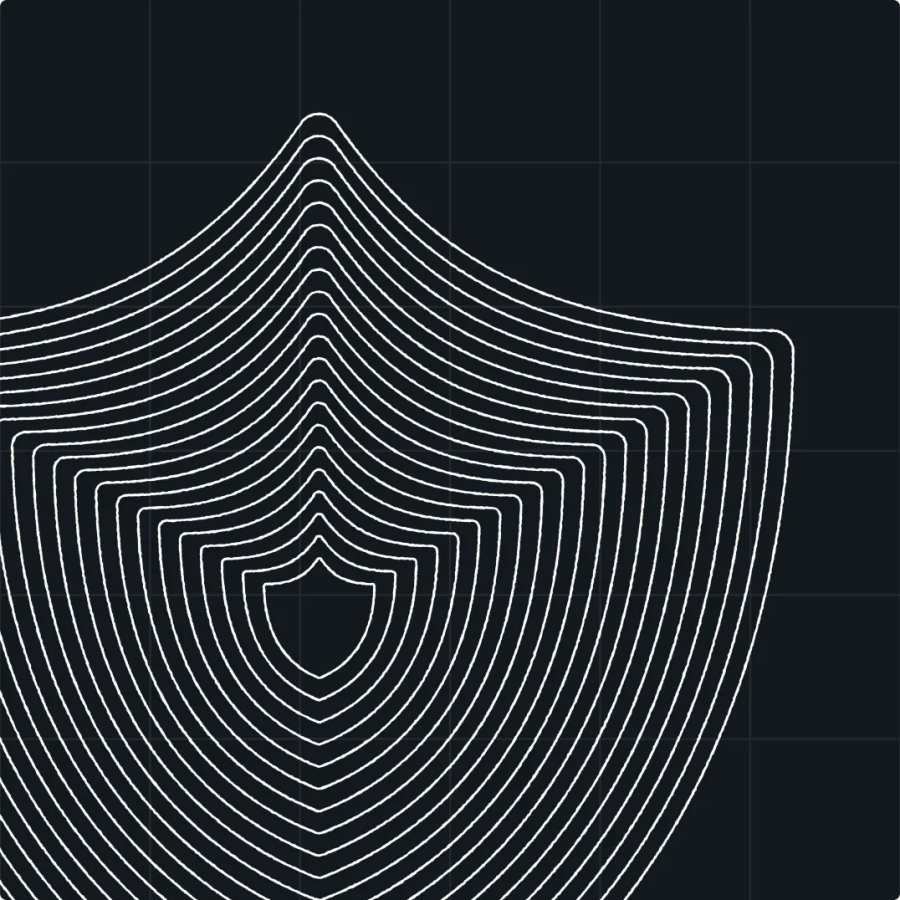 A series of white shield outlines in concentric layers on a dark background, evoking the protective intelligence of an AI content analytics assistant.