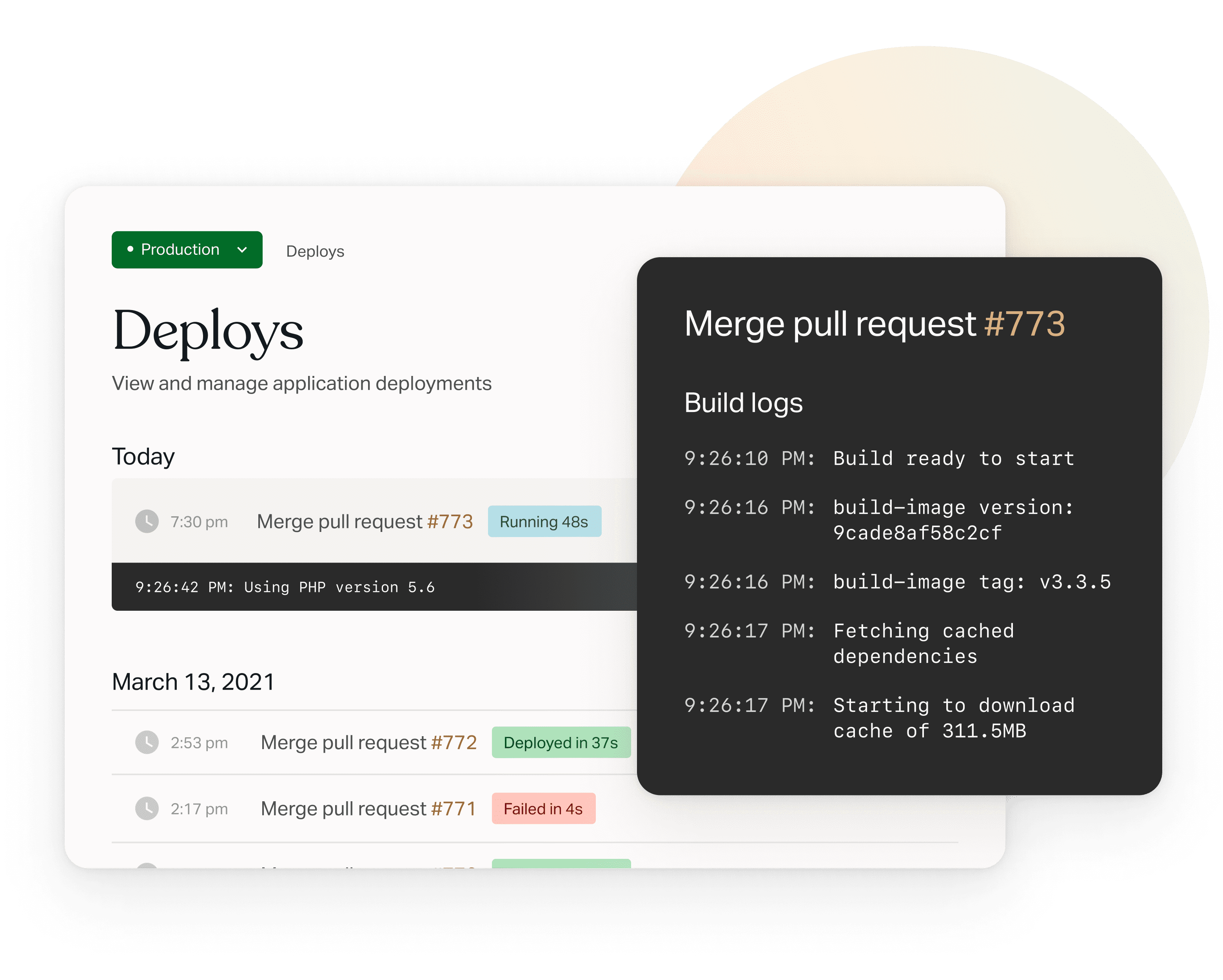 deploys and build logs