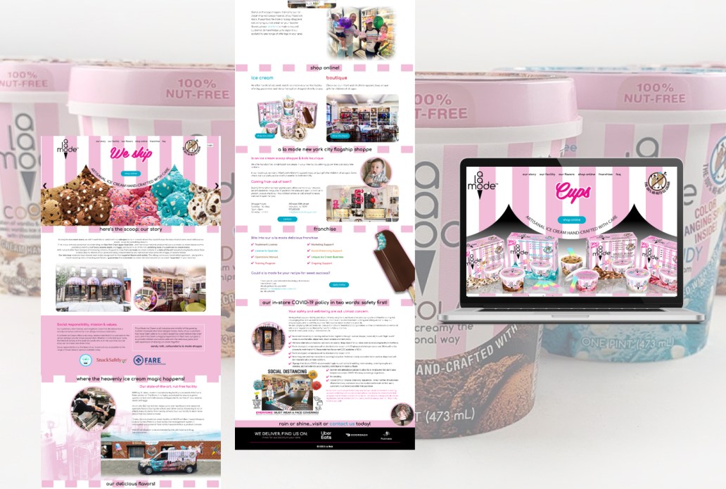 Webpage that WebPigment built for La Mode Ice Cream which shows images of ice cream and text about ice cream