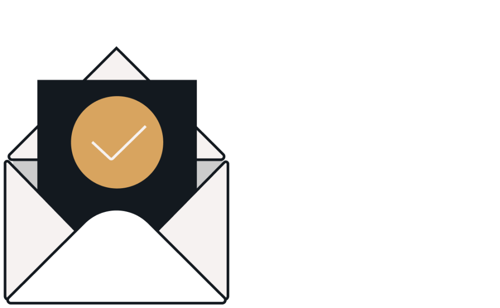 An open envelope with a gold checkmark icon inside, representing email confirmation or delivery.