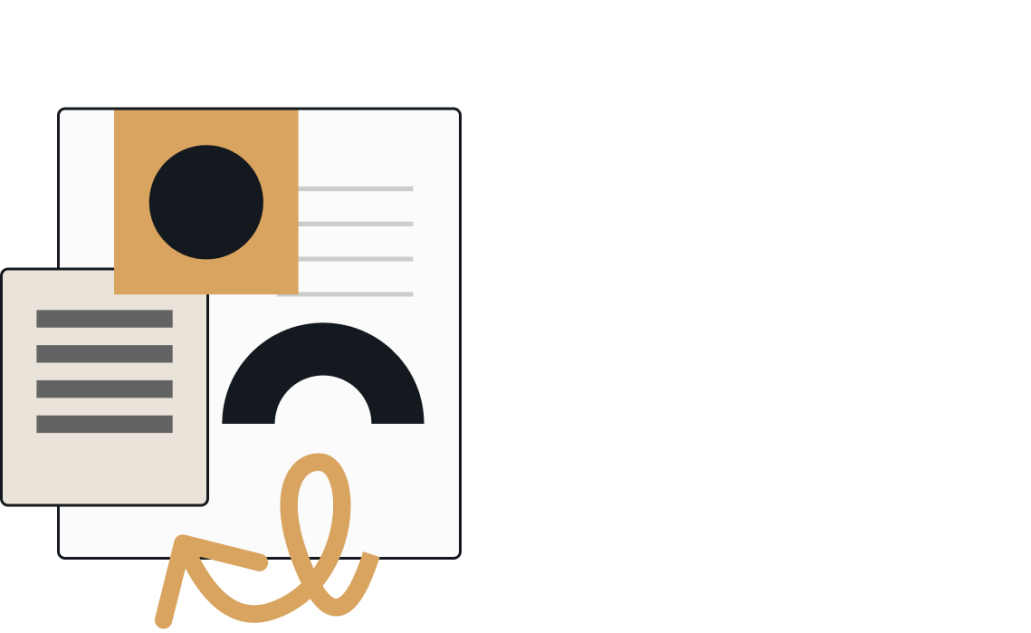 A collage of documents and graphic elements, symbolizing information or reports.