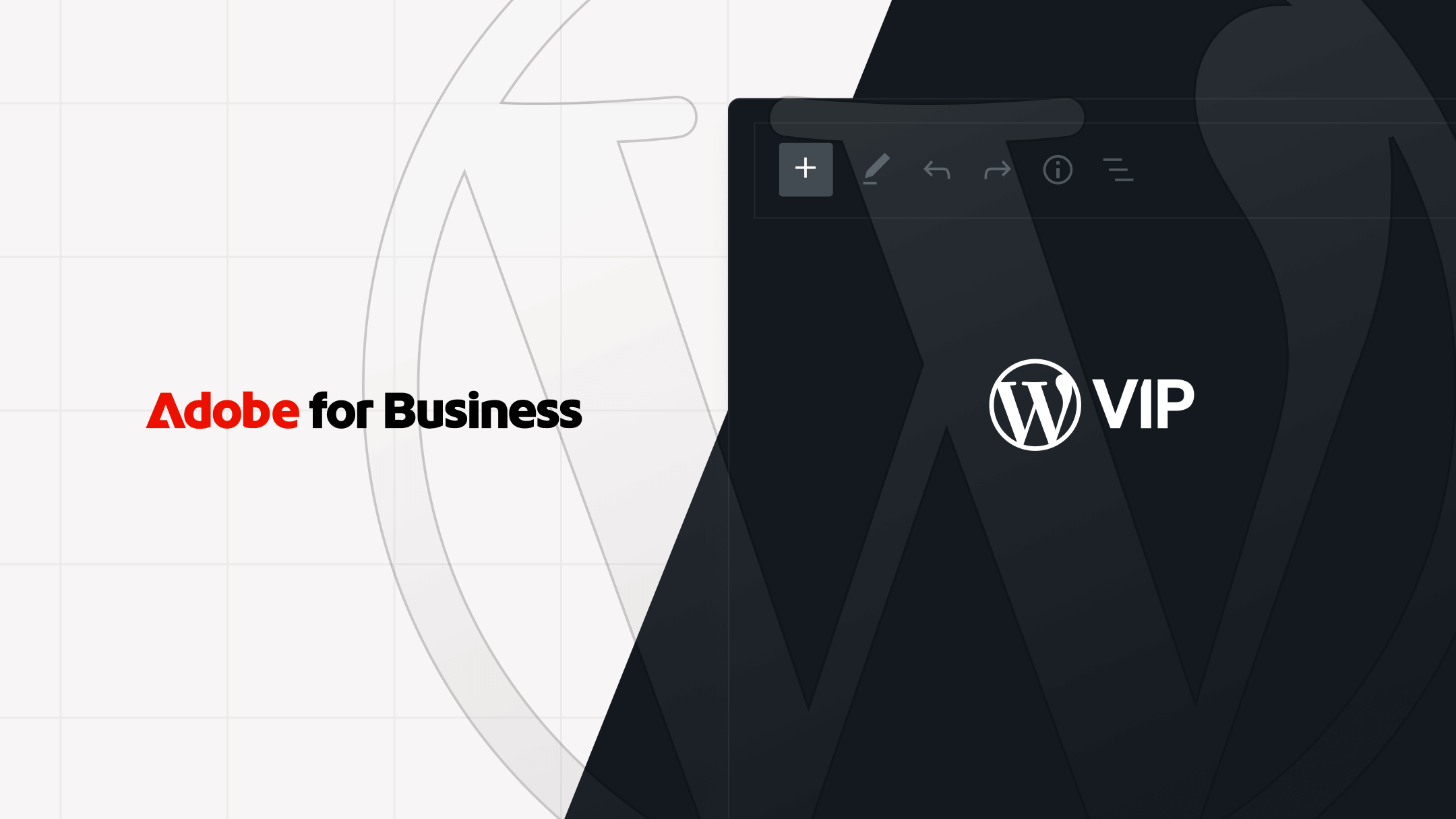 Split visual comparing Adobe for Business and WordPress VIP, highlighting two enterprise CMS approaches side by side.