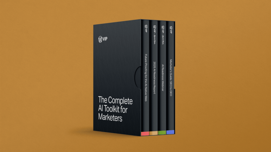 Boxed set of resources titled “The Complete AI Toolkit for Marketers,” featuring reports and guides on AI readiness, AI-native web, and AI-driven SEO.